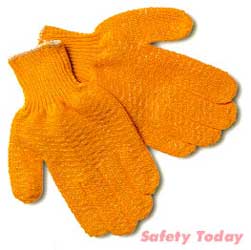GLOVE  STRING KNIT ACRYL;HONEYCOMB ORANGE DOM LGE - Latex, Supported